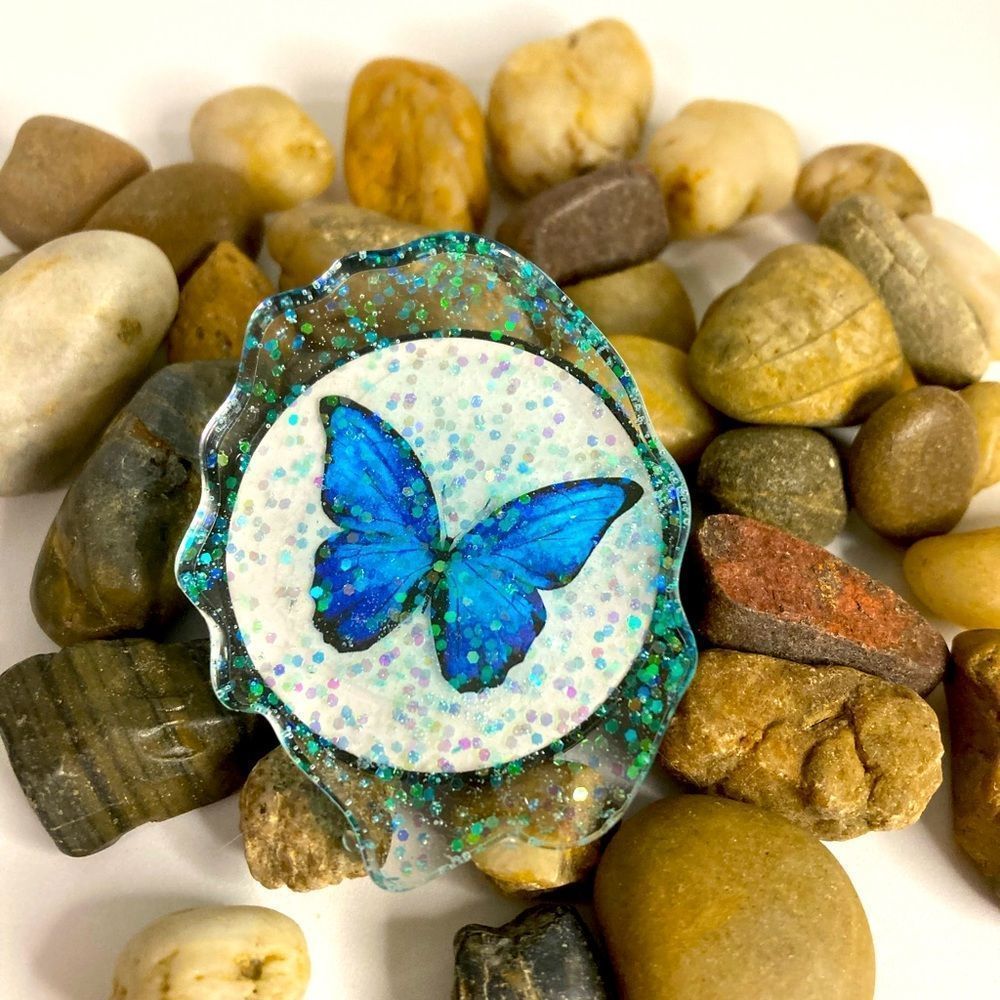 Blue butterfly phone grip